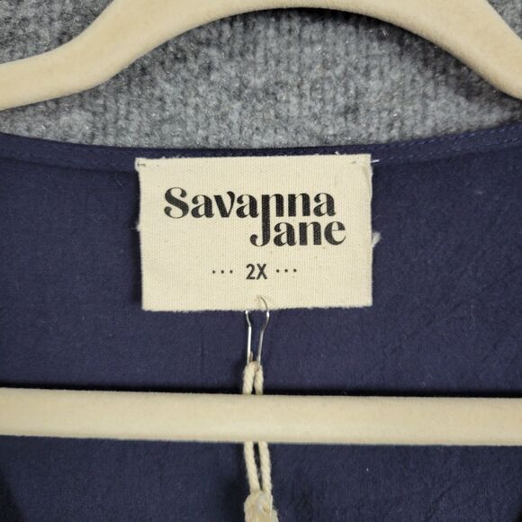 NWT SAVANNA JANE PT11259 Blue Geometric Aztec Embroidered V-Neck Top SIZE 2X - Picture 7 of 11